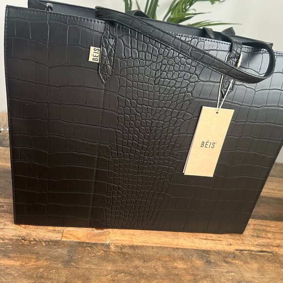 NWT Beis Large Work Tote in Black Croc - Picture 5 of 6